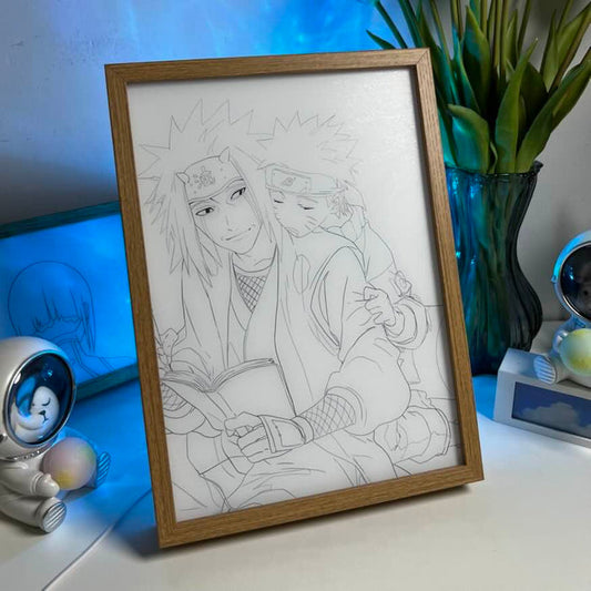 Marco de pintura con luz LED de anime con momento emotivo de Naruto y Jiraiya, luz nocturna de regalo