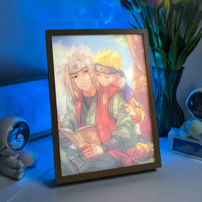 Marco de pintura con luz LED de anime con momento emotivo de Naruto y Jiraiya, luz nocturna de regalo