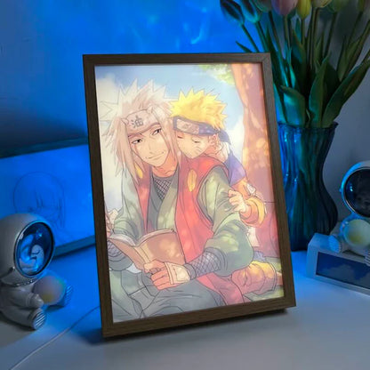 Marco de pintura con luz LED de anime con momento emotivo de Naruto y Jiraiya, luz nocturna de regalo