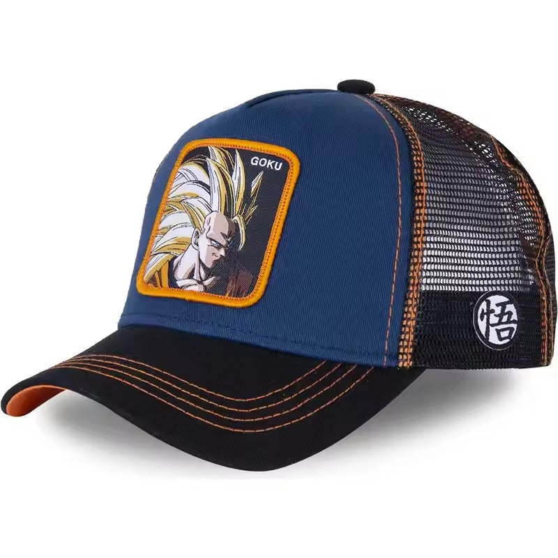 New Dragon Ball Son Goku Cap Summer Travel Peaked Cap Men's Embroidery Hip-Hop Cap Style Sun Visor Adjustable Trucker Mesh Cap