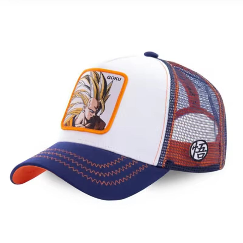 New Dragon Ball Son Goku Cap Summer Travel Peaked Cap Men's Embroidery Hip-Hop Cap Style Sun Visor Adjustable Trucker Mesh Cap