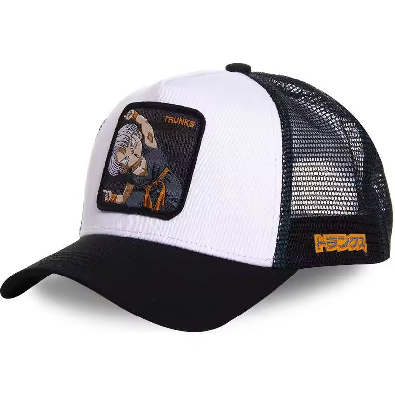 New Dragon Ball Son Goku Cap Summer Travel Peaked Cap Men's Embroidery Hip-Hop Cap Style Sun Visor Adjustable Trucker Mesh Cap