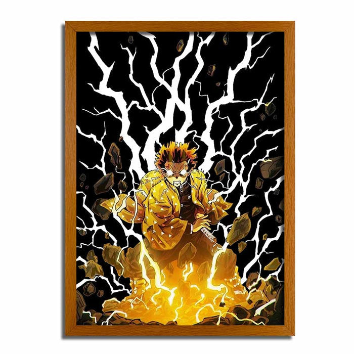 Demon Slayer Zenitsu Agatsuma LED Light Up Painting Frame Night Light Anime Art