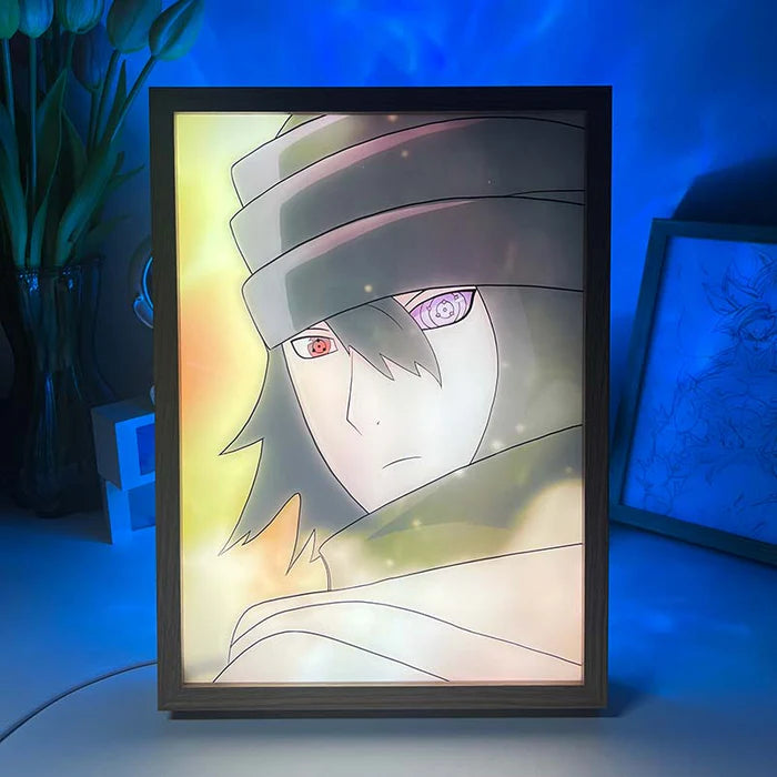 Pintura con luz LED del anime Naruto: regalo de merchandising de anime con la mirada de Sasuke, luz de noche