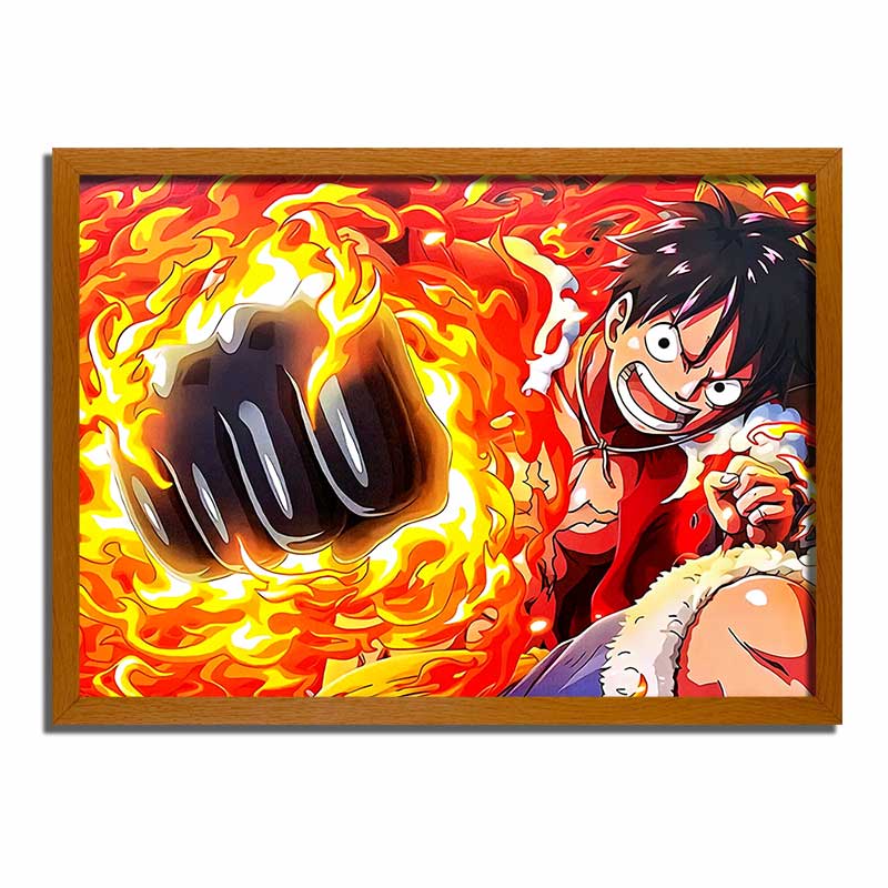 Cuadro con luz LED de Luffy de One Piece | Fiery Punch and Flames